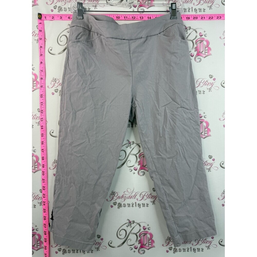 cleo capri rhinestone ring details stretchy gray cropped pull-on pants